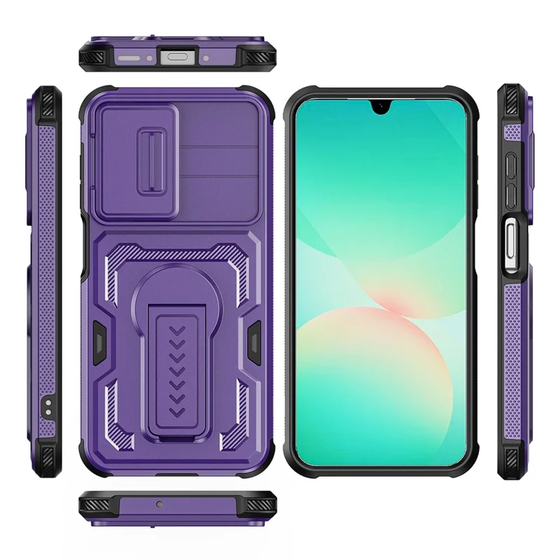For Samsung Galaxy A26 5G  /  A17 5G  /  A17 4G Case Slide Lens Shield PC + TPU Kickstand Phone Cover - Purple