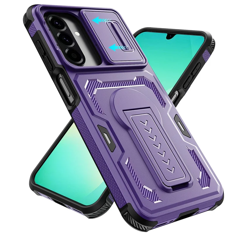 For Samsung Galaxy A26 5G  /  A17 5G  /  A17 4G Case Slide Lens Shield PC + TPU Kickstand Phone Cover - Purple