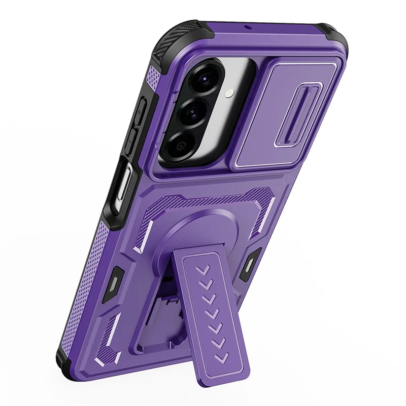 For Samsung Galaxy A26 5G  /  A17 5G  /  A17 4G Case Slide Lens Shield PC + TPU Kickstand Phone Cover - Purple