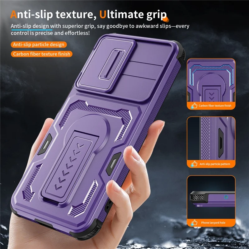 For Samsung Galaxy A26 5G  /  A17 5G  /  A17 4G Case Slide Lens Shield PC + TPU Kickstand Phone Cover - Purple