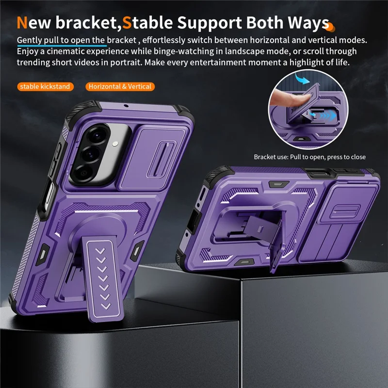 For Samsung Galaxy A26 5G  /  A17 5G  /  A17 4G Case Slide Lens Shield PC + TPU Kickstand Phone Cover - Purple