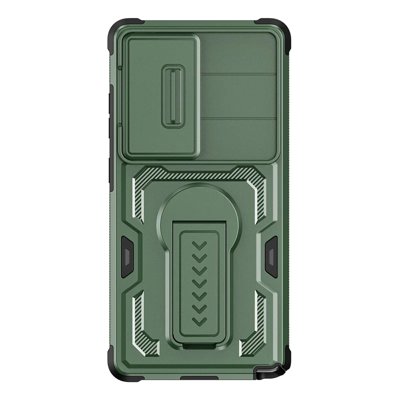 For Samsung Galaxy S25 Ultra Case Slide Lens Shield PC + TPU Kickstand Phone Cover - Green