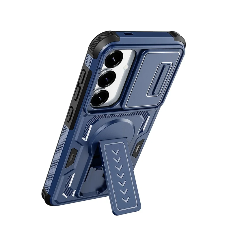 For Samsung Galaxy S25  /  S24 Case Slide Lens Shield PC + TPU Kickstand Phone Cover - Blue