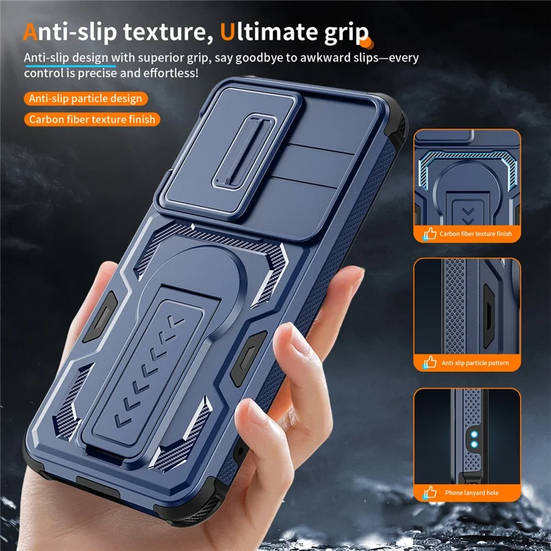 For Samsung Galaxy S25  /  S24 Case Slide Lens Shield PC + TPU Kickstand Phone Cover - Blue