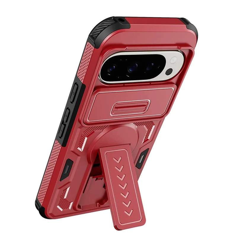 Phone Case For Google Pixel 10 Pro  /  10  /  9 Pro  /  9 Case Slide Lens Shield PC + TPU Kickstand Phone Cover - Red