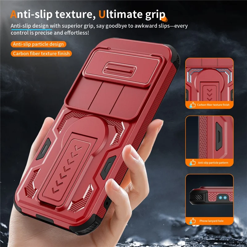 Phone Case For Google Pixel 10 Pro  /  10  /  9 Pro  /  9 Case Slide Lens Shield PC + TPU Kickstand Phone Cover - Red