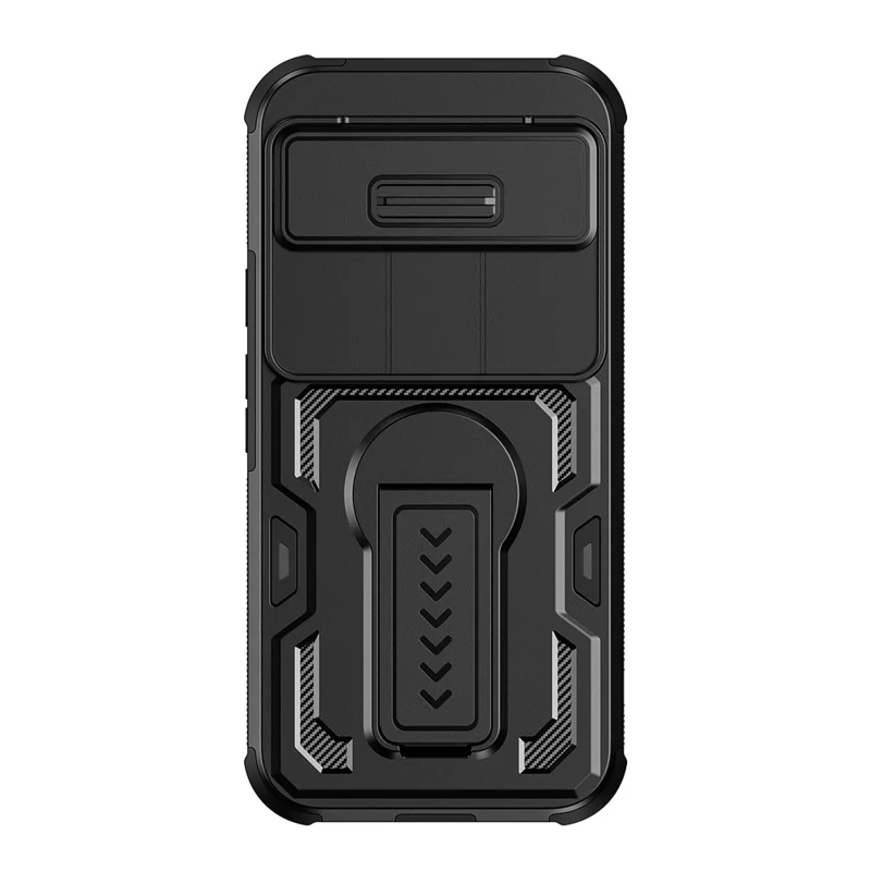 For Google Pixel 10 Pro XL Case Slide Lens Shield PC + TPU Kickstand Phone Cover - Black