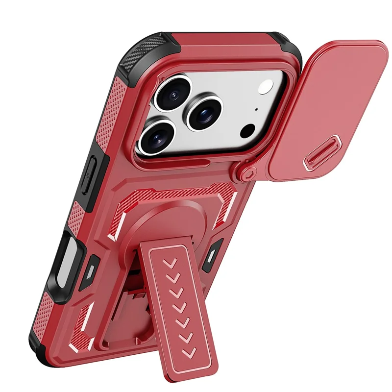 For iPhone 17 Pro Case Slide Lens Shield PC + TPU Kickstand Phone Cover - Red