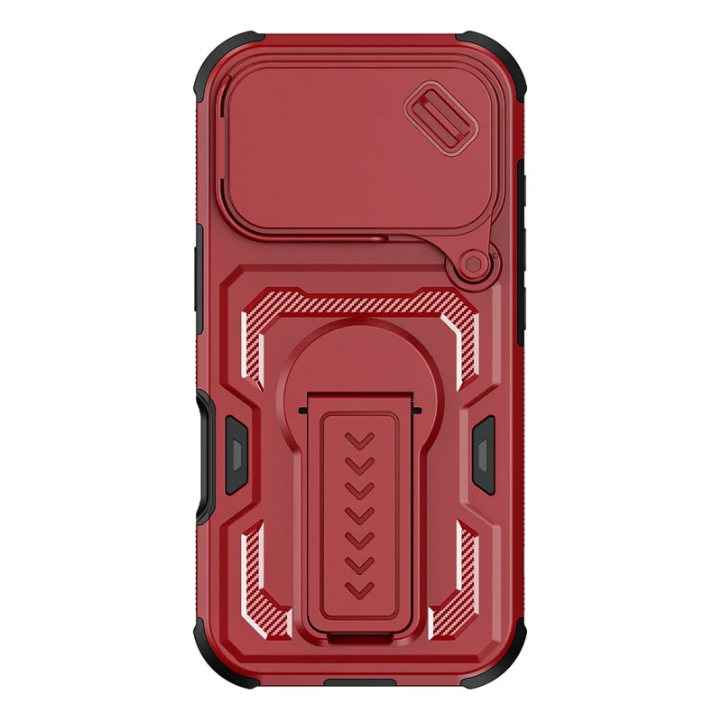 For iPhone 17 Pro Max  /  16 Pro Max Case Slide Lens Shield PC + TPU Kickstand Phone Cover - Red