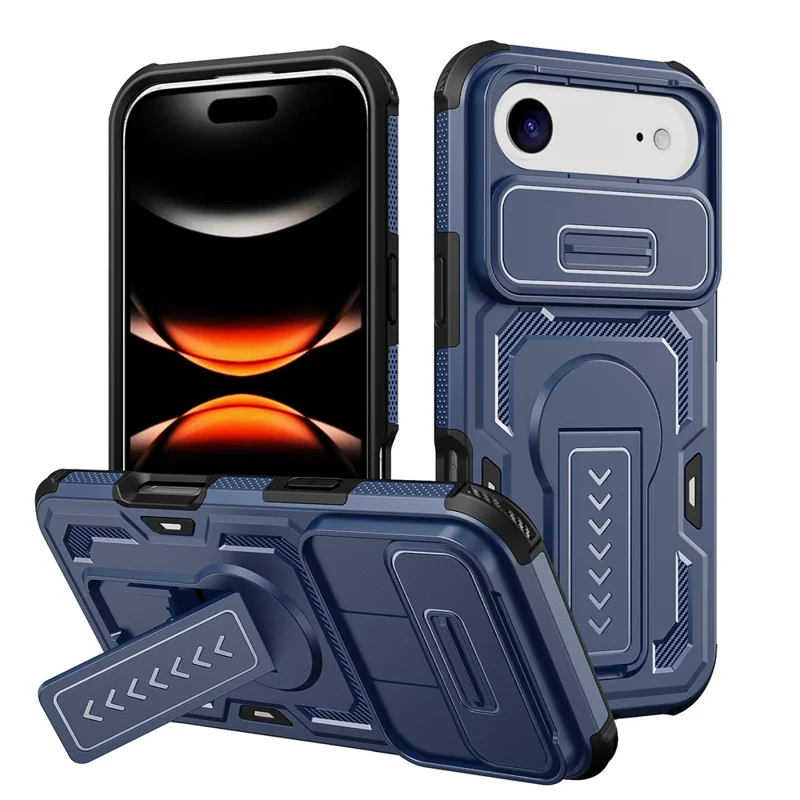 For iPhone Air Case Slide Lens Shield PC + TPU Kickstand Phone Cover - Blue