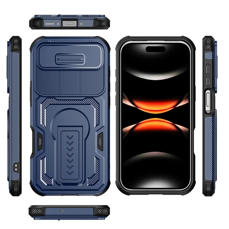 For iPhone Air Case Slide Lens Shield PC + TPU Kickstand Phone Cover - Blue