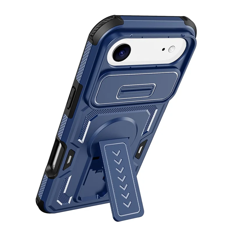For iPhone Air Case Slide Lens Shield PC + TPU Kickstand Phone Cover - Blue