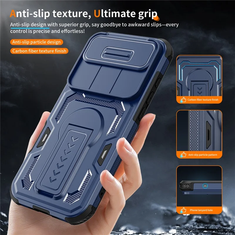 For iPhone Air Case Slide Lens Shield PC + TPU Kickstand Phone Cover - Blue