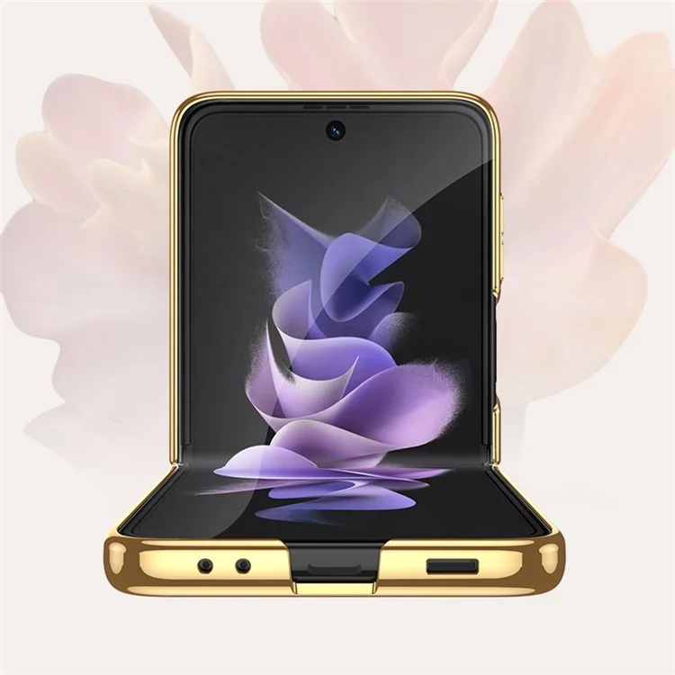GKK Pour Samsung Galaxy Z Flip4 Modèle 5G Impression Électroplée Couverture Arrière Verre Tempérée + PC Hard PC Small Screen Protection Full Protection Téléphone Pliant - Aimer / le Noir