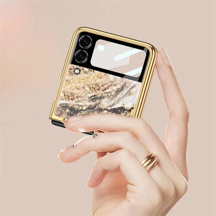 GKK For Samsung Galaxy Z Flip4 5G Pattern Printing Electroplated Back Cover Tempered Glass + Hard PC Small Screen Film Full Protection Folding Phone Case - Berry / Love