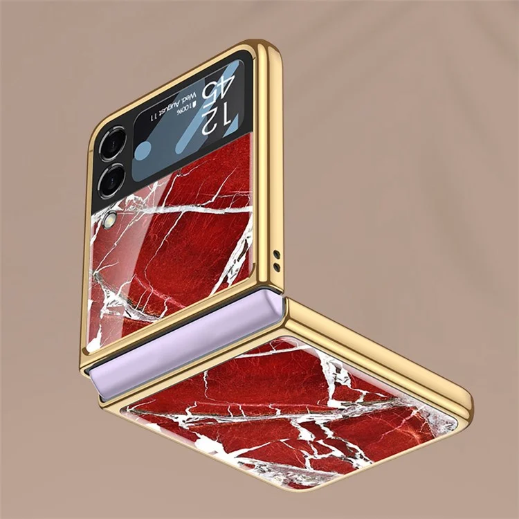 GKK For Samsung Galaxy Z Flip4 5G Pattern Printing Electroplated Back Cover Tempered Glass + Hard PC Small Screen Film Full Protection Folding Phone Case - Berry / Love