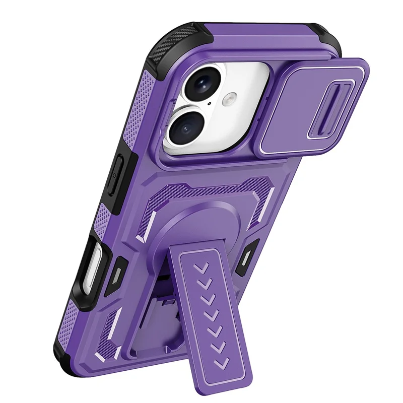 For iPhone 17  /  16 Pro Case Slide Lens Shield PC + TPU Kickstand Phone Cover - Purple