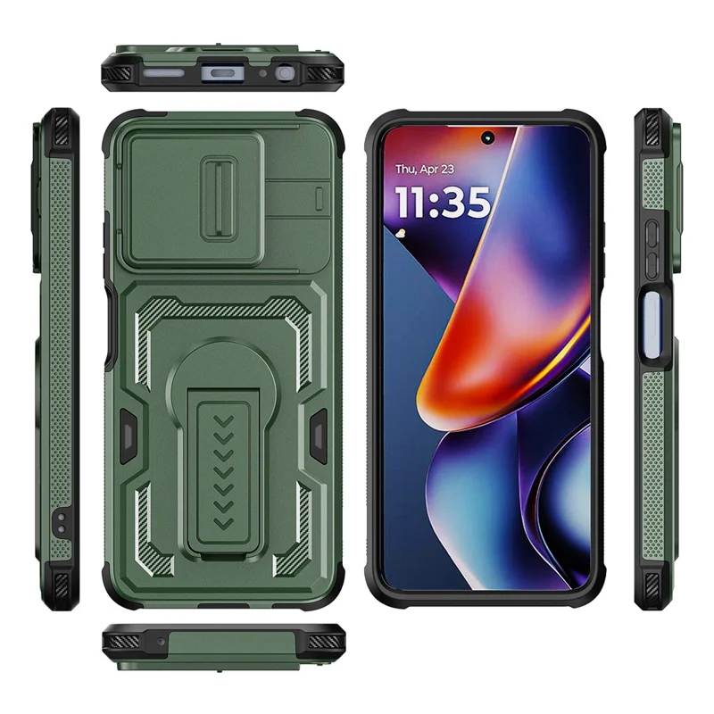 For Motorola Moto G (2025) 5G Case Slide Lens Shield PC + TPU Kickstand Phone Cover - Green