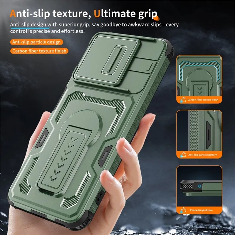 For Motorola Moto G (2025) 5G Case Slide Lens Shield PC + TPU Kickstand Phone Cover - Green