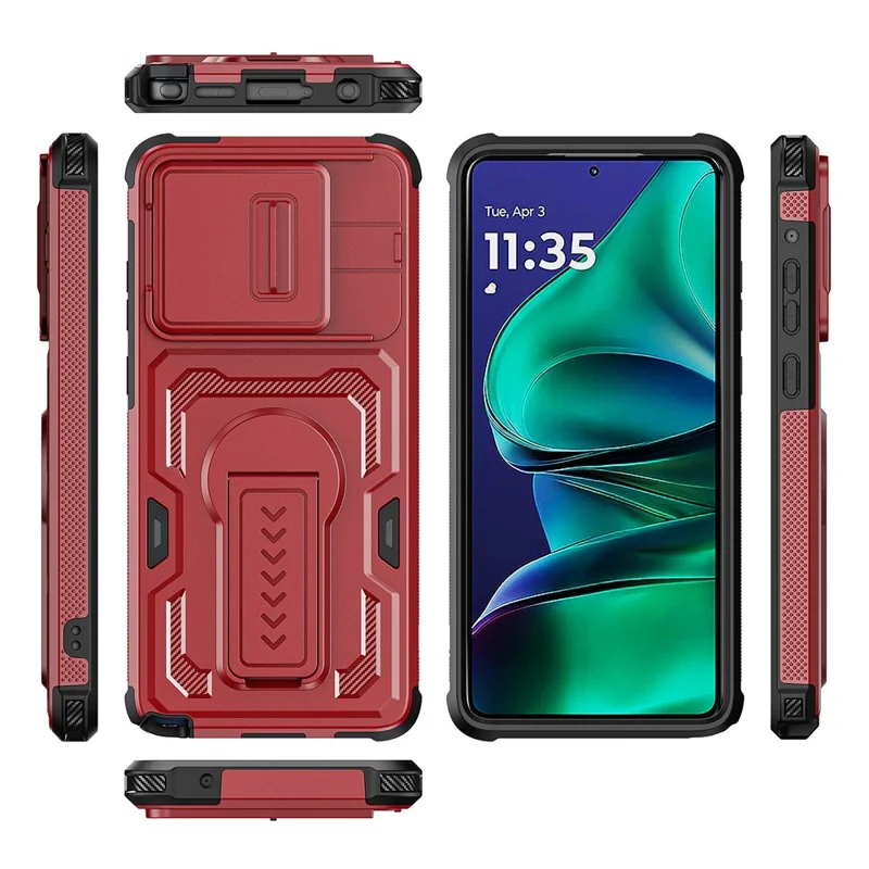 For Motorola Moto G Stylus 5G (2025) Case Slide Lens Shield PC + TPU Kickstand Phone Cover - Red