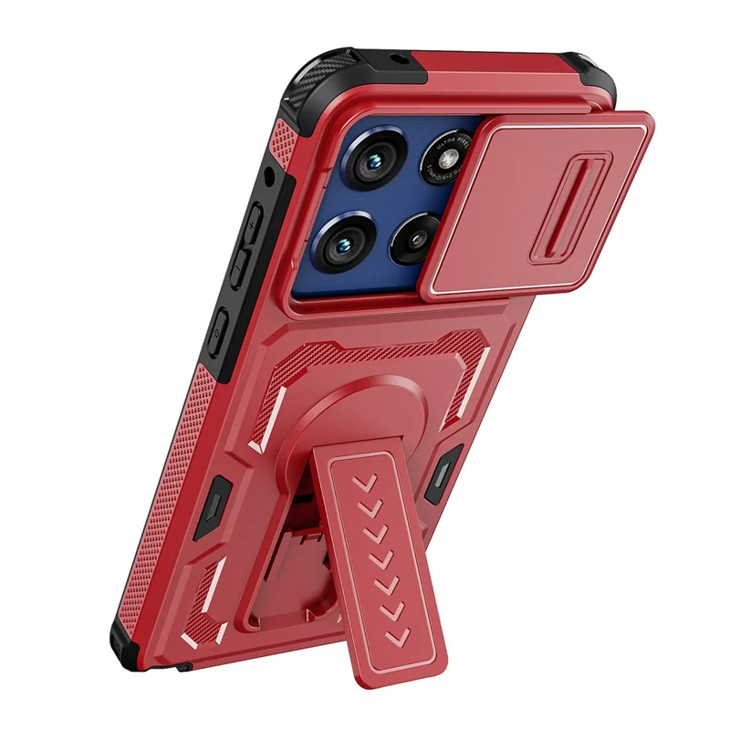 For Motorola Moto G Stylus 5G (2025) Case Slide Lens Shield PC + TPU Kickstand Phone Cover - Red