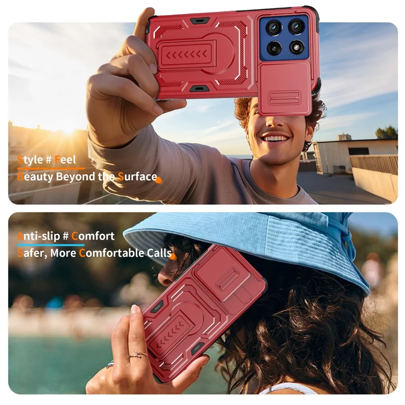 For Motorola Moto G Stylus 5G (2025) Case Slide Lens Shield PC + TPU Kickstand Phone Cover - Red