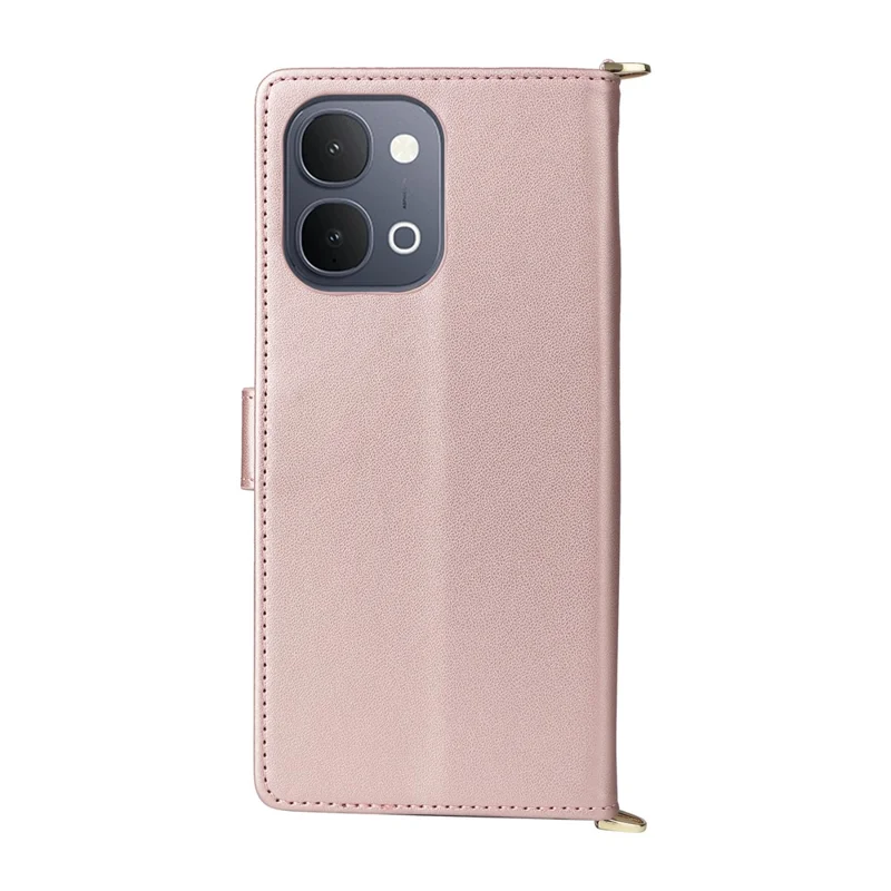 For vivo Y31d 4G  /  Y500i 5G Leather Case Stand Wallet Phone Cover with Shoulder  /  Wrist Strap - Pink