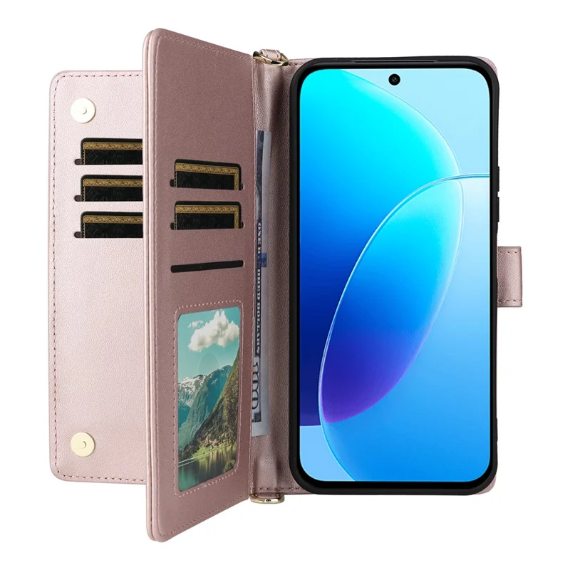 For vivo Y31d 4G  /  Y500i 5G Leather Case Stand Wallet Phone Cover with Shoulder  /  Wrist Strap - Pink