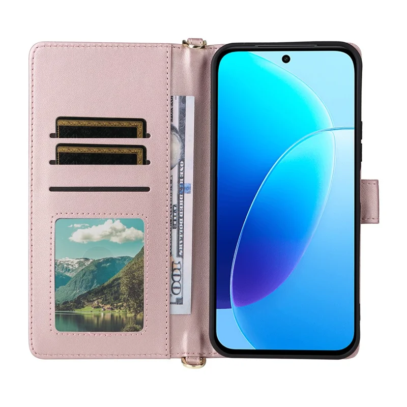 For vivo Y31d 4G  /  Y500i 5G Leather Case Stand Wallet Phone Cover with Shoulder  /  Wrist Strap - Pink