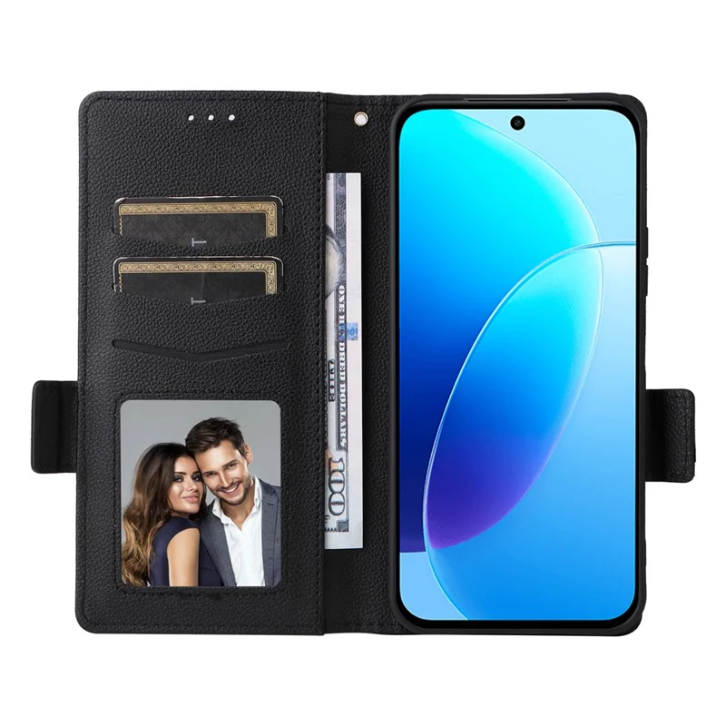 Phone Case For vivo Y31d 4G  /  Y500i 5G Litchi Texture Wallet Leather Phone Cover with Wrist Strap - Black