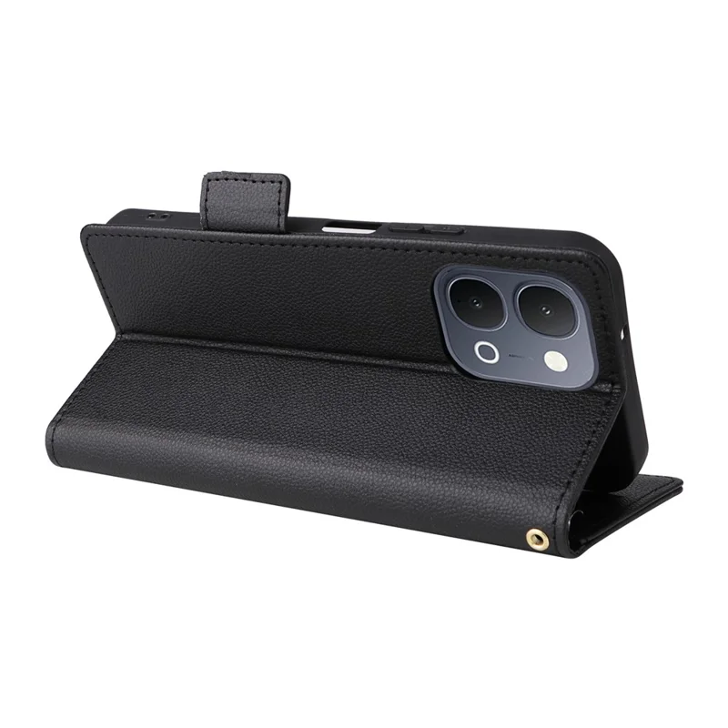 Phone Case For vivo Y31d 4G  /  Y500i 5G Litchi Texture Wallet Leather Phone Cover with Wrist Strap - Black