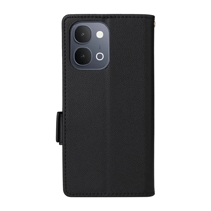 Phone Case For vivo Y31d 4G  /  Y500i 5G Litchi Texture Wallet Leather Phone Cover with Wrist Strap - Black
