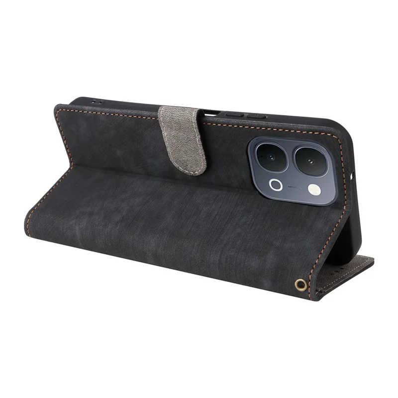 Phone Case For vivo Y31d 4G  /  Y500i 5G Wallet RFID Blocking PU Leather Phone Cover Stand with Strap - Black