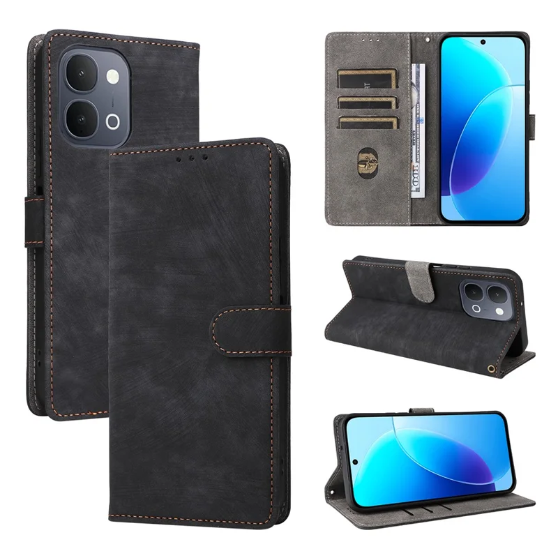 Phone Case For vivo Y31d 4G  /  Y500i 5G Wallet RFID Blocking PU Leather Phone Cover Stand with Strap - Black