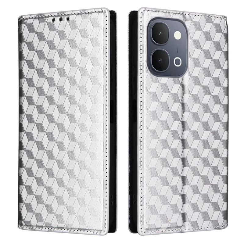 Phone Case for vivo Y31d 4G  /  Y500i 5G Wallet Rhombus Imprinted PU Leather Phone Cover - Silver