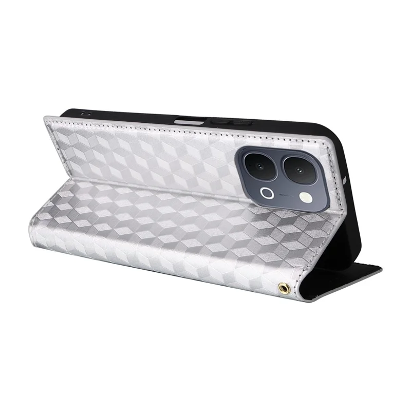 Phone Case for vivo Y31d 4G  /  Y500i 5G Wallet Rhombus Imprinted PU Leather Phone Cover - Silver