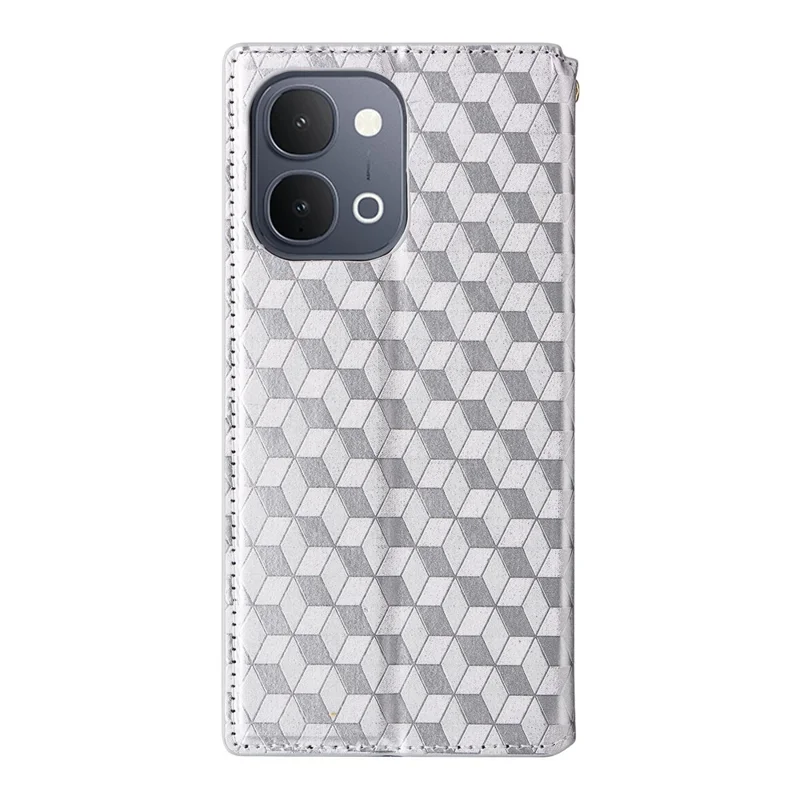 Phone Case for vivo Y31d 4G  /  Y500i 5G Wallet Rhombus Imprinted PU Leather Phone Cover - Silver