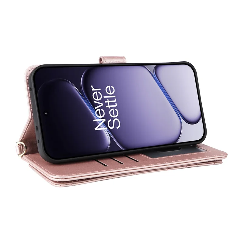 For OnePlus Turbo 6V 5G  /  Turbo 6 5G Leather Case Stand Wallet Phone Cover with Shoulder  /  Wrist Strap - Pink