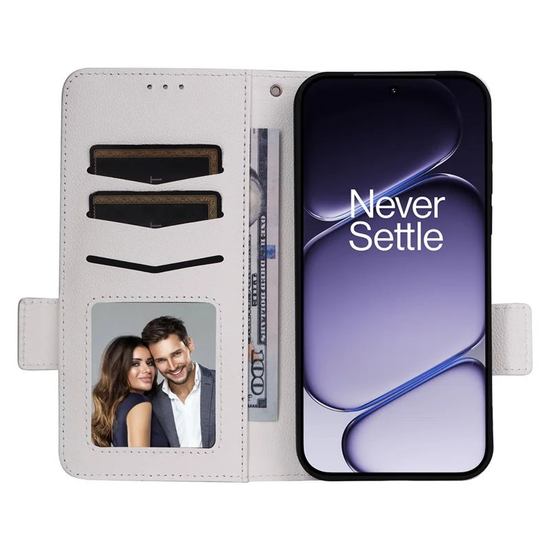 Phone Case For OnePlus Turbo 6 5G  /  Turbo 6V 5G Litchi Texture Wallet Leather Phone Cover with Wrist Strap - White