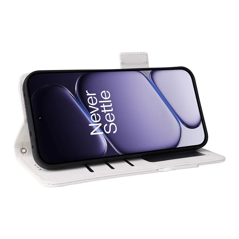 Phone Case For OnePlus Turbo 6 5G  /  Turbo 6V 5G Litchi Texture Wallet Leather Phone Cover with Wrist Strap - White