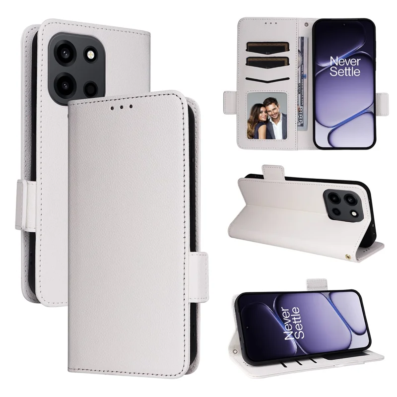 Phone Case For OnePlus Turbo 6 5G  /  Turbo 6V 5G Litchi Texture Wallet Leather Phone Cover with Wrist Strap - White