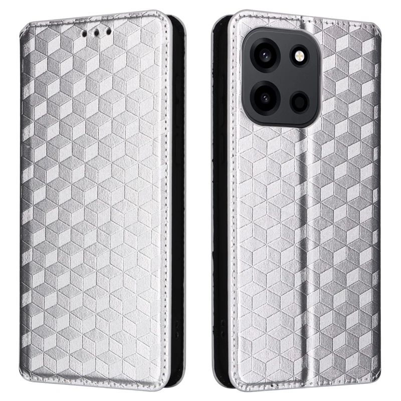 Handyhülle für OnePlus Turbo 6 5G / Turbo 6V 5G, Brieftasche mit Rhombus-Muster, aus geprägtem PU-Leder - Silber