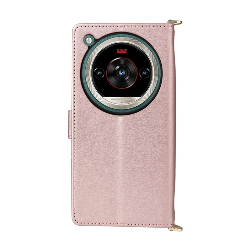 For ZTE nubia Focus 2 Ultra 5G Leather Case Stand Wallet Phone Cover with Shoulder  /  Wrist Strap - Pink