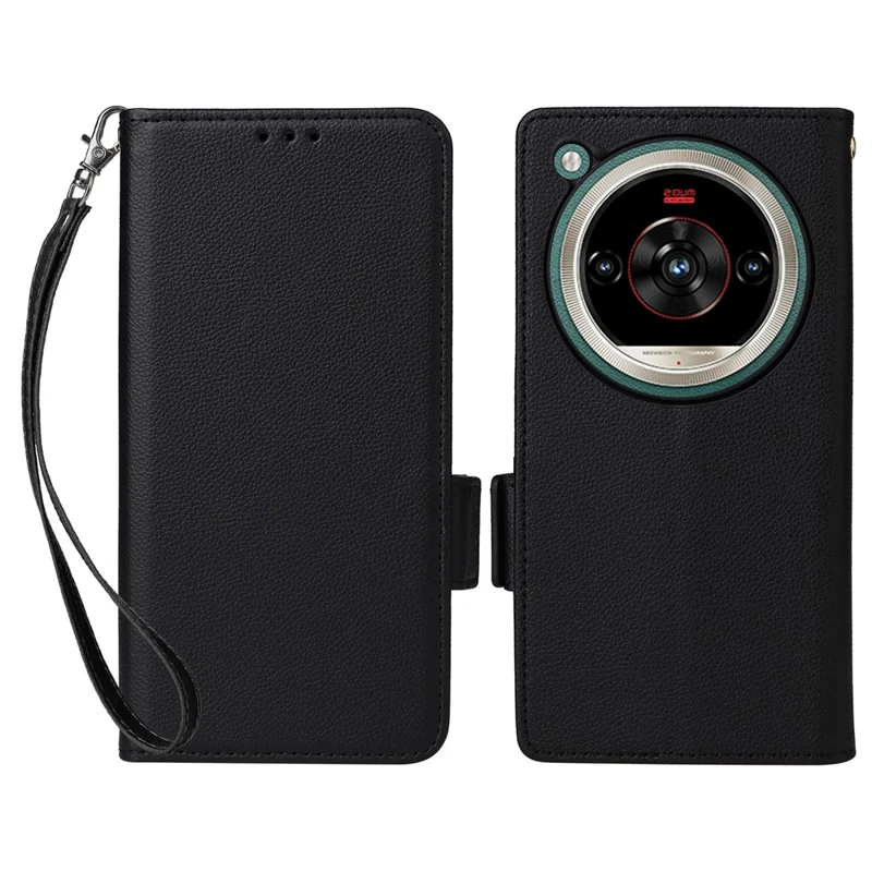 Phone Case For ZTE nubia Focus 2 Ultra 5G Litchi Texture Wallet Leather Phone Cover with Wrist Strap - Black