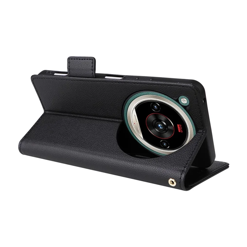 Phone Case For ZTE nubia Focus 2 Ultra 5G Litchi Texture Wallet Leather Phone Cover with Wrist Strap - Black