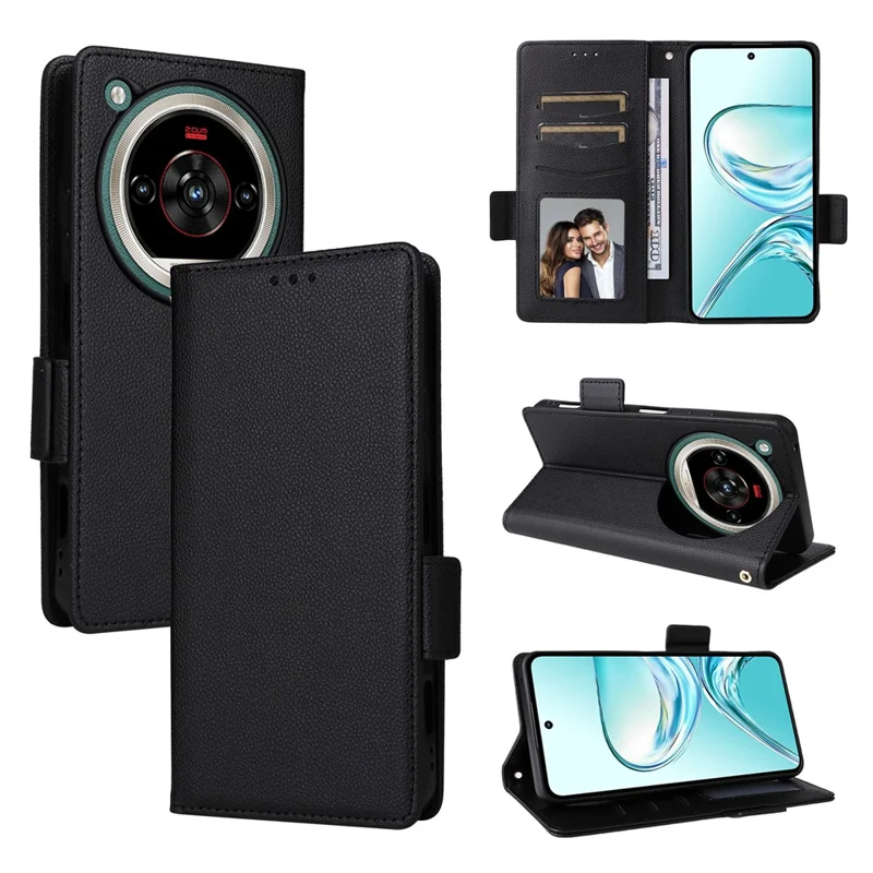 Phone Case For ZTE nubia Focus 2 Ultra 5G Litchi Texture Wallet Leather Phone Cover with Wrist Strap - Black