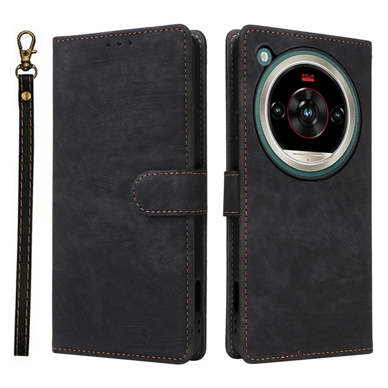 Phone Case For ZTE nubia Focus 2 Ultra 5G Wallet RFID Blocking PU Leather Phone Cover Stand with Strap - Black