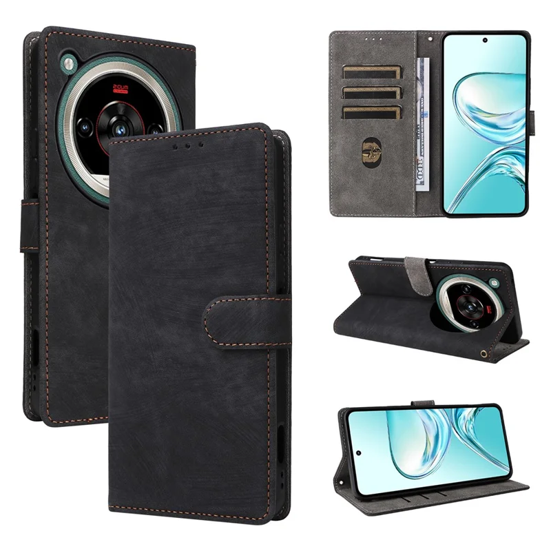 Phone Case For ZTE nubia Focus 2 Ultra 5G Wallet RFID Blocking PU Leather Phone Cover Stand with Strap - Black