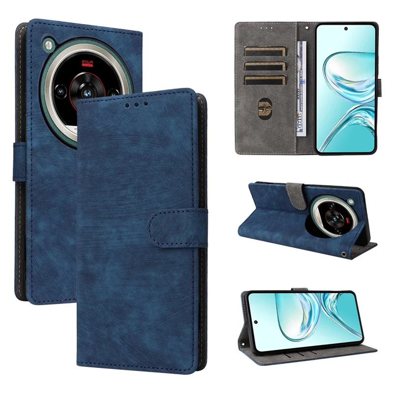Phone Case For ZTE nubia Focus 2 Ultra 5G Wallet RFID Blocking PU Leather Phone Cover Stand with Strap - Blue