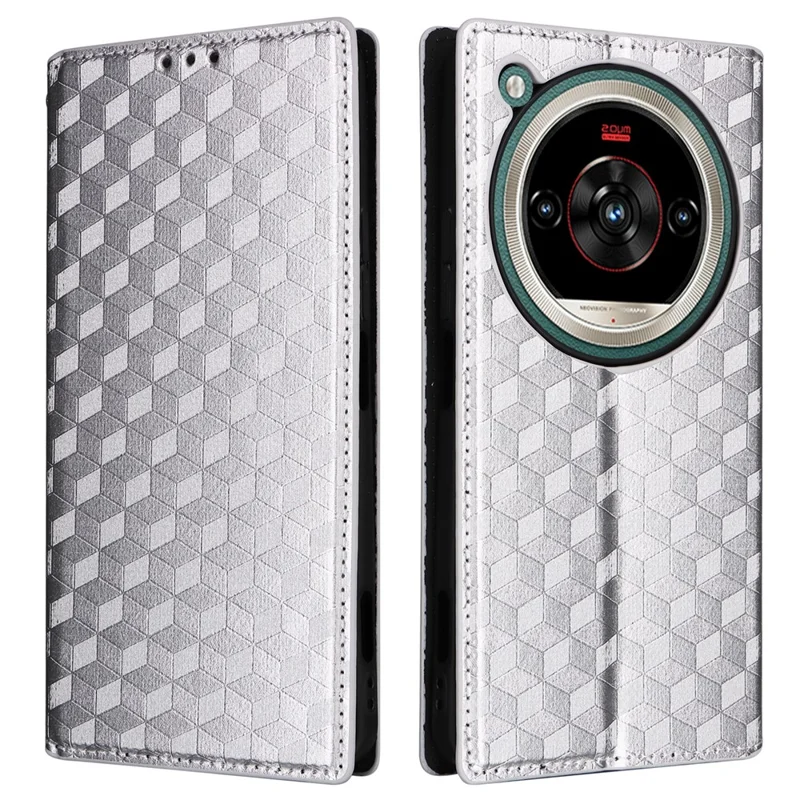 Étui portefeuille pour ZTE nubia Focus 2 Ultra 5G, housse en cuir PU avec motif losange imprimé - Argent